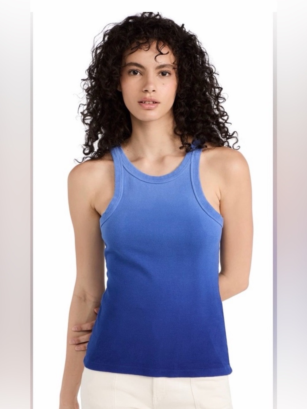 Mother Umbre Blue Ribbed Tank Top - Picture 1 of 11